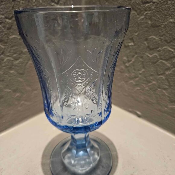 Indiana Glass Recollection Blue Stem Glass Goblet Blue Madrid - Picture 1 of 8